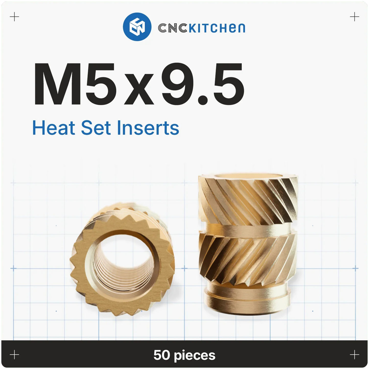 Gänginsats M5x9.5 - 50 st - Brand It 3D