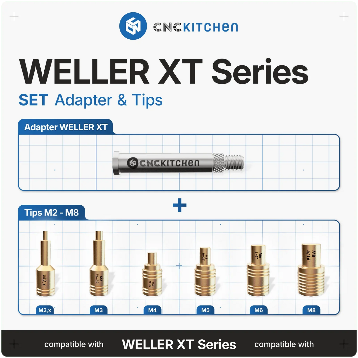 Lödspetsar SET kompatibla med Weller XT Koppar - Brand It 3D