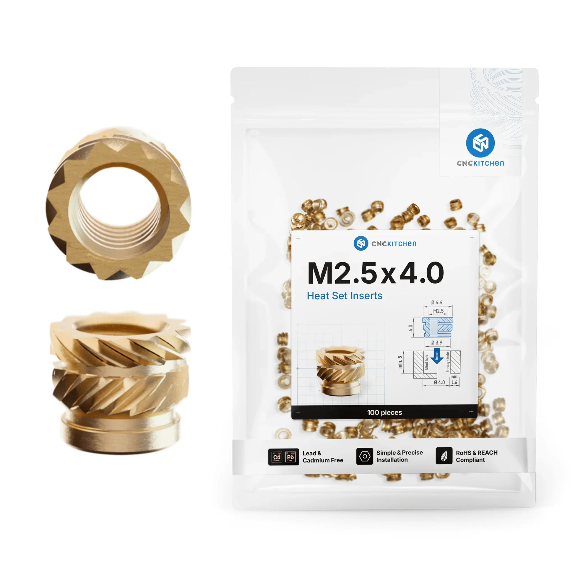 Gänginsats M2.5x4.0 - 100 st - Brand It 3D
