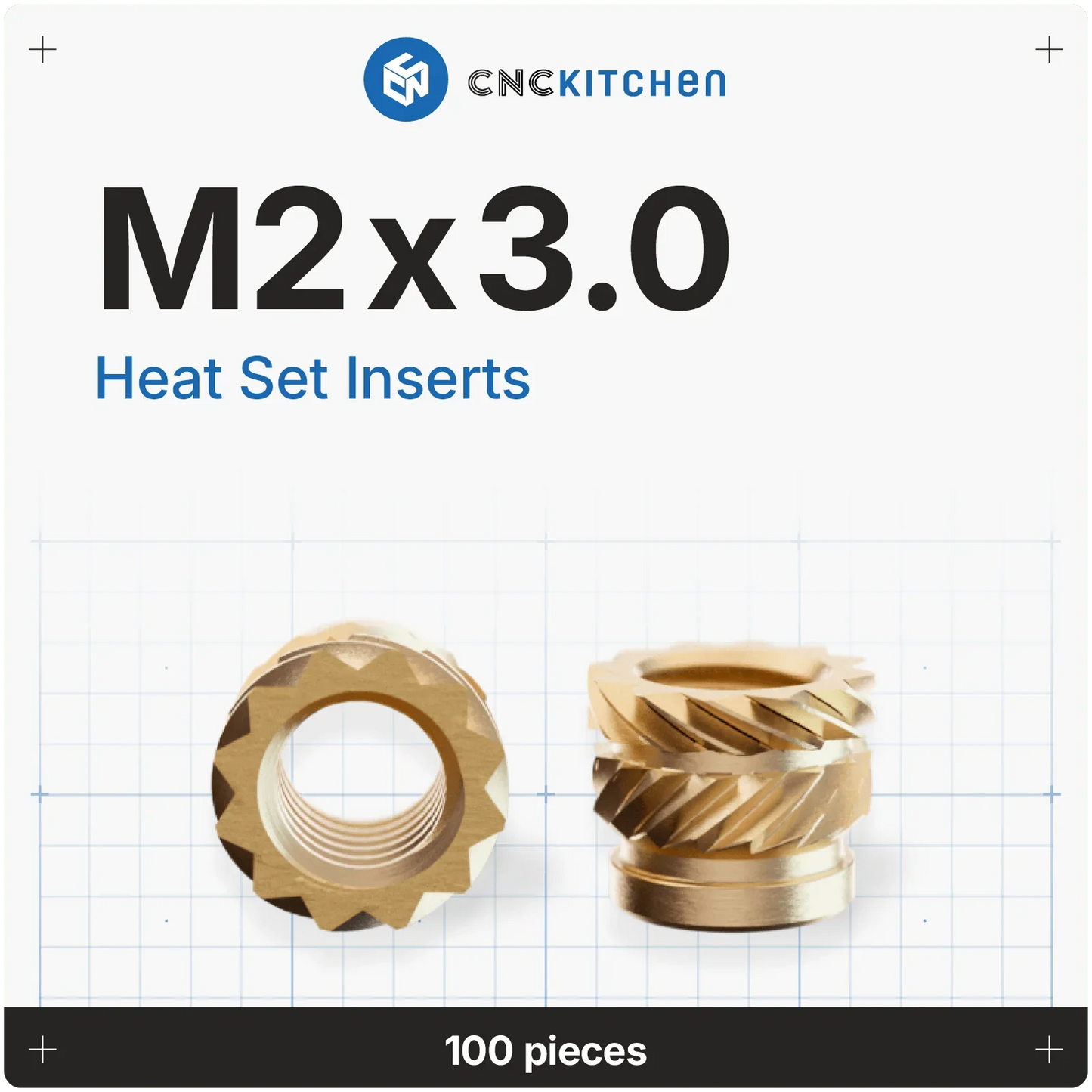 Gänginsats M2x3.0 - 100 st - Brand It 3D
