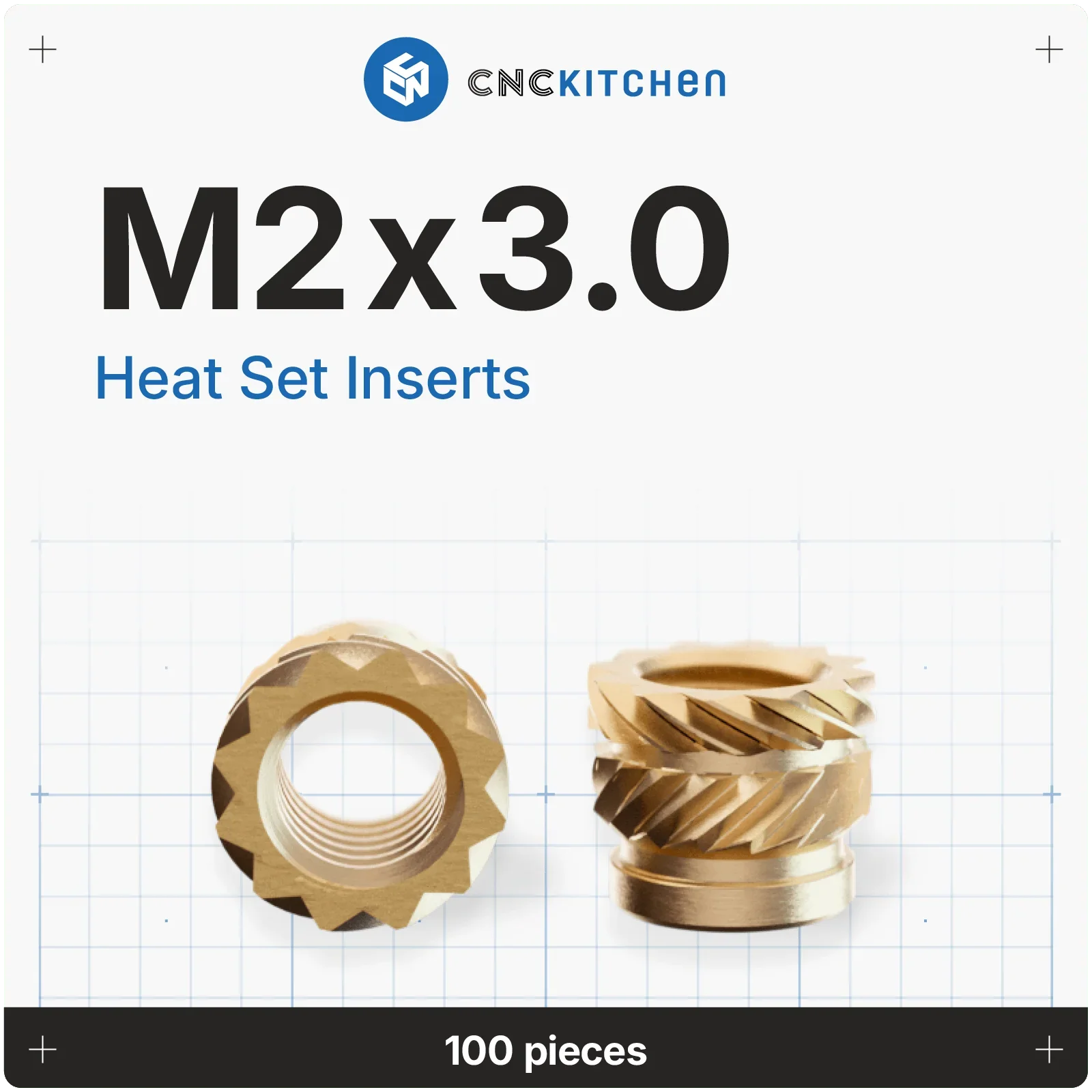 Gänginsats M2x3.0 - 100 st - Brand It 3D