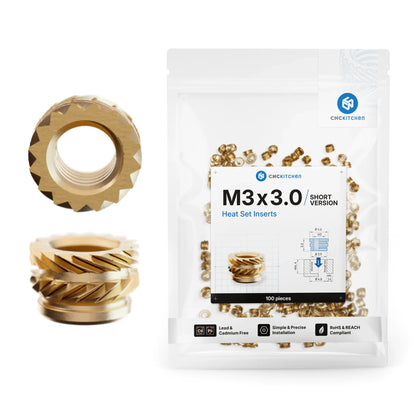 Gänginsats M3x3.0 (Korta) - 100 st - Brand It 3D