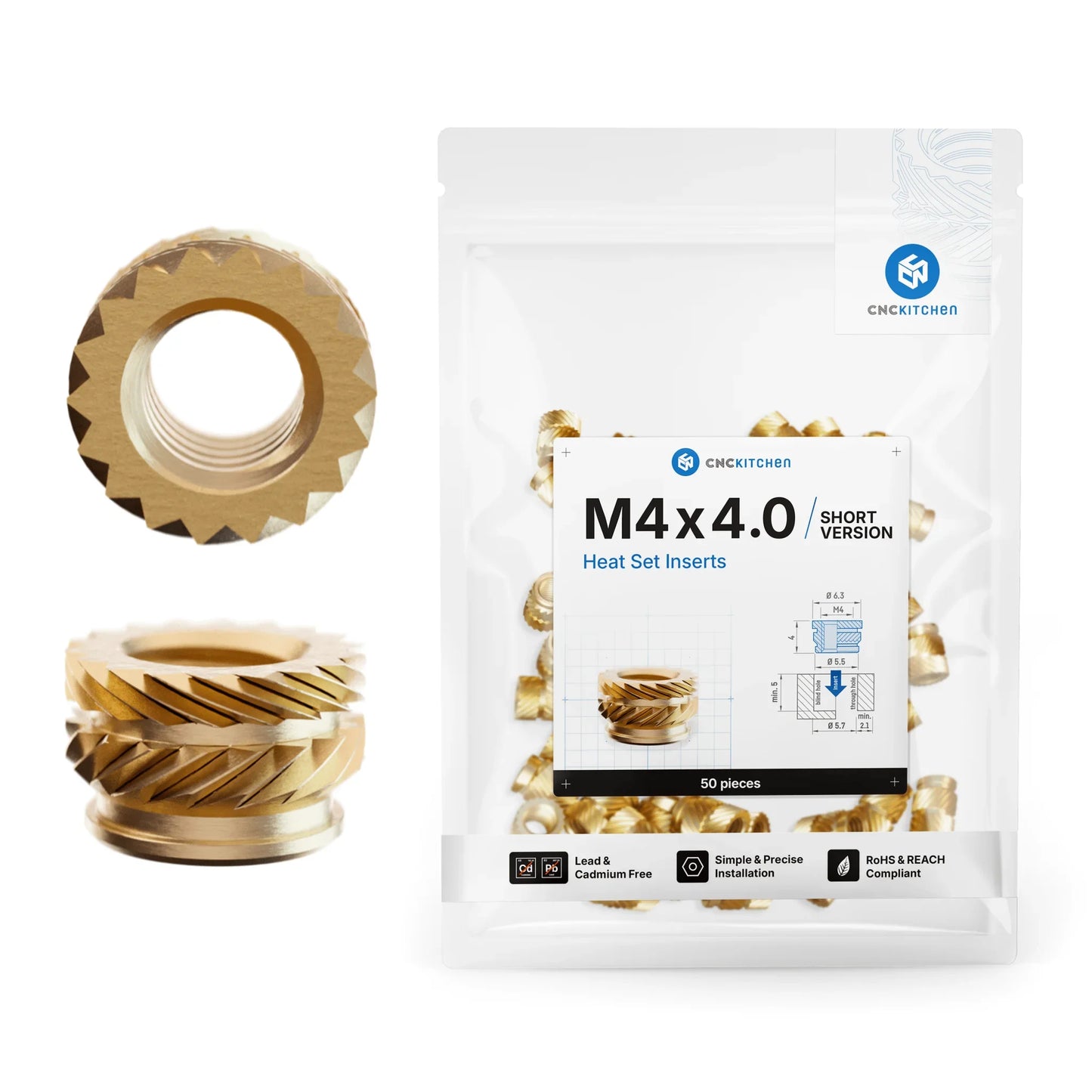 Gänginsats M4x4.0 (Korta) - 50 st - Brand It 3D