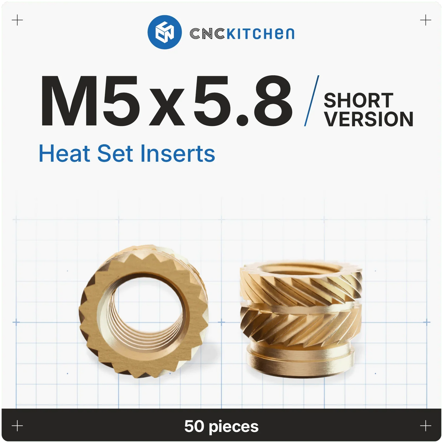 Gänginsats M5x5.8 (Korta) - 50 st - Brand It 3D