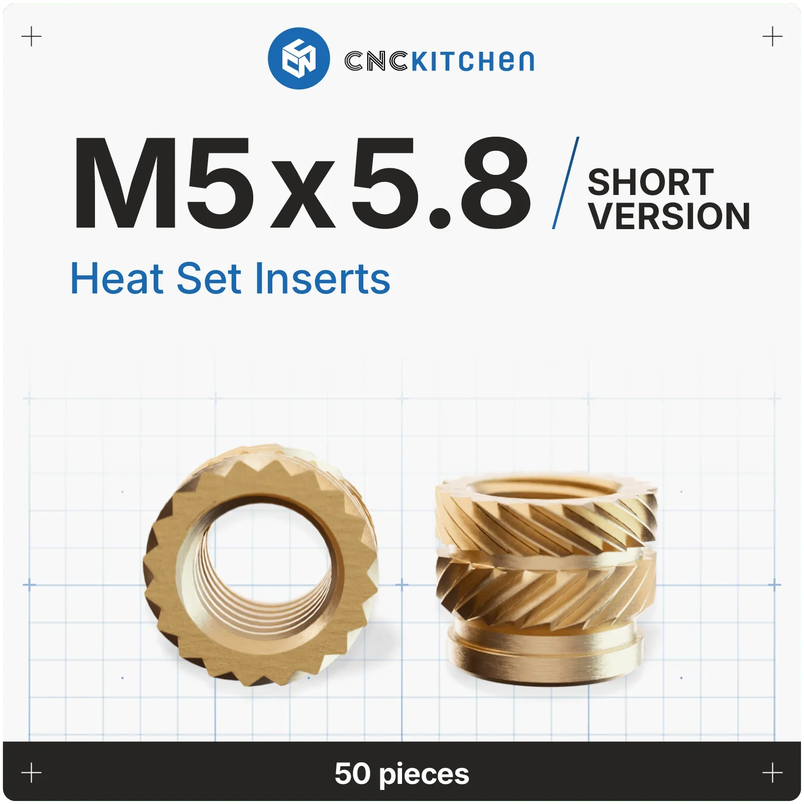 Gänginsats M5x5.8 (Korta) - 50 st - Brand It 3D