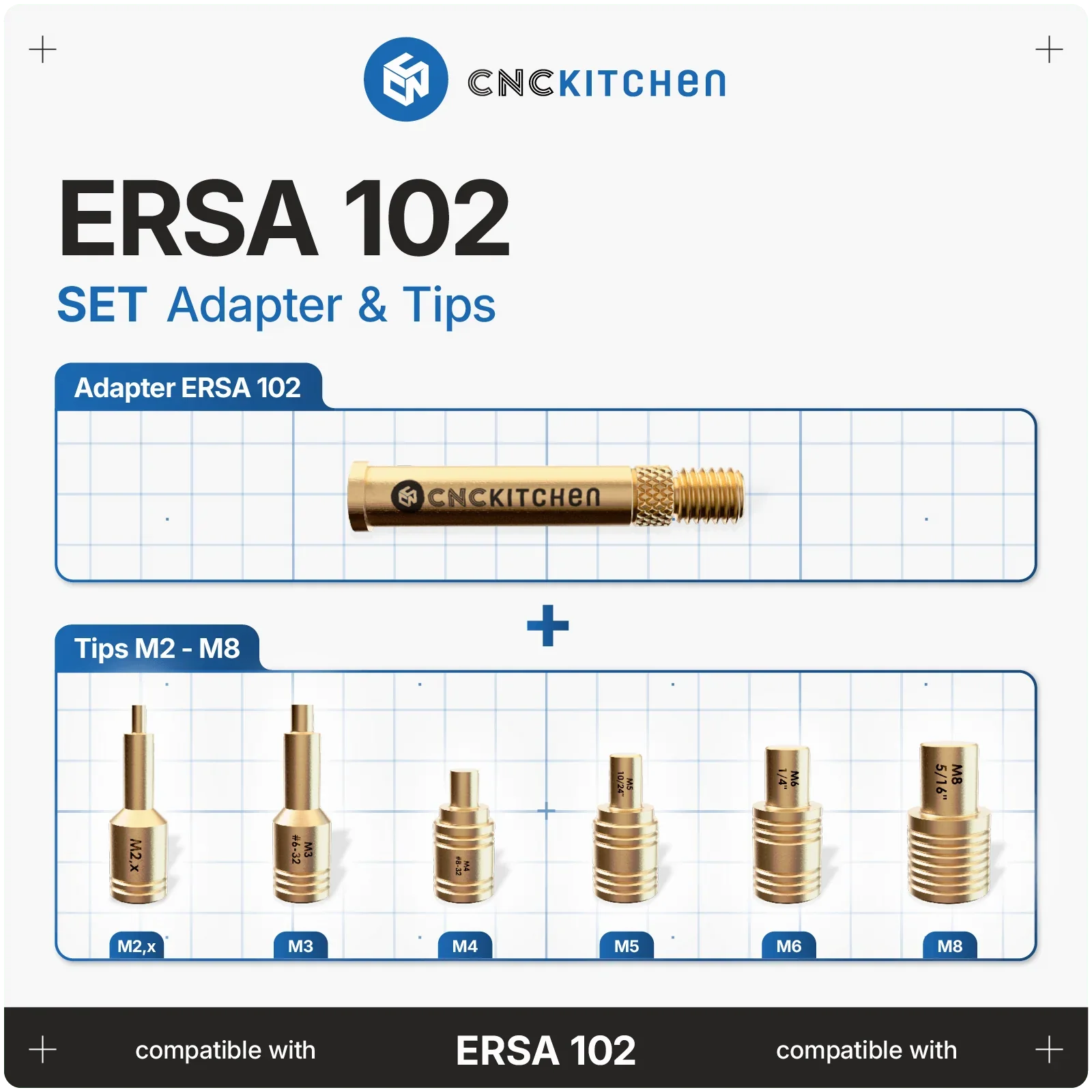 Lödspetsar SET kompatibla med Ersa Adapter 102 - Brand It 3D